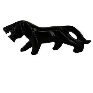 Black Panther Sculpture Hand Carved Glassy Stone MCM Jaguar Figurine 8 Inch